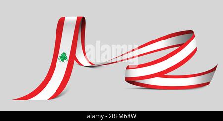 3D Abbildung. Libanesische Flagge auf Stoffband-Hintergrund. Stockfoto