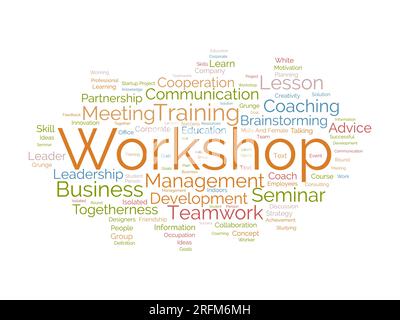 Word Cloud-Hintergrundkonzept für Workshop. Seminar zur Unternehmensschulung für das Informationskonzept des Mitarbeiter-Brainstormings. vektordarstellung. Stock Vektor