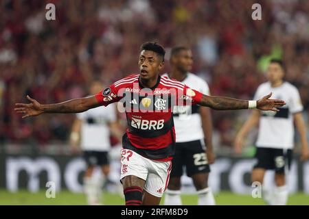 3. August 2023: Maracana Stadium, Rio de Janeiro, Brasilien. Copa Libertadores Fußball Flamengo gegen Olimpia; Bruno Henrique von Flamengo feiert sein Tor Stockfoto