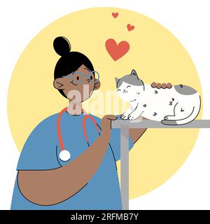 Tierarzt im Büro mit einer Katze Stock Vektor