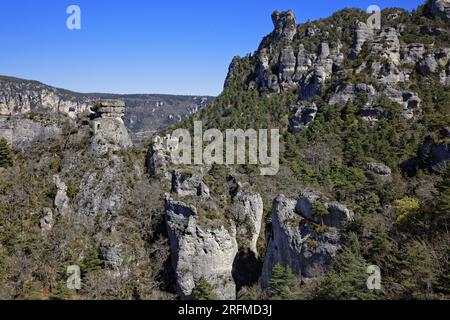 Frankreich, Departement Aveyron, Veyreau, Hermitage Saint-Michel, Madasse cirque, Jonte Gorges, Cevennes Nationalpark, Grands Causses regionaler Naturpark Stockfoto