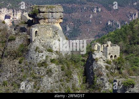 Frankreich, Departement Aveyron, Veyreau, Hermitage Saint-Michel, Madasse cirque, Jonte Gorges, Cevennes Nationalpark, Grands Causses regionaler Naturpark Stockfoto