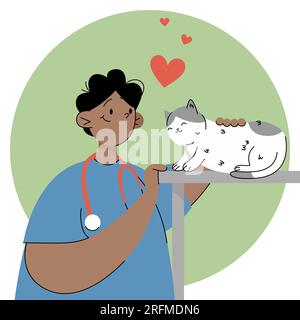Tierarzt im Büro mit einer Katze Stock Vektor