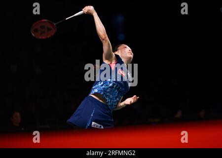 Sydney, Australien. 04. Aug. 2023. Naru Shinoya aus Japan in Aktion während des gemischten Doubles-Spiels am 4. Tag der SATHIO GROUP Australian Badminton Open 2023 zwischen Japan und Japan im Quaycenter am 4. August 2023 in Sydney, Australien. Kredit: IOIO IMAGES/Alamy Live News Stockfoto