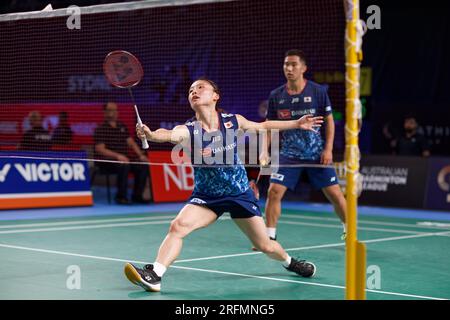 Sydney, Australien. 04. Aug. 2023. Naru Shinoya aus Japan in Aktion während des gemischten Doubles-Spiels am 4. Tag der SATHIO GROUP Australian Badminton Open 2023 zwischen Japan und Japan im Quaycenter am 4. August 2023 in Sydney, Australien. Kredit: IOIO IMAGES/Alamy Live News Stockfoto