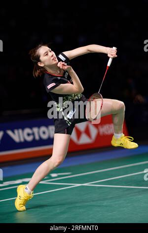 Sydney, Australien. 04. Aug. 2023. Aya Ohori aus Japan in Aktion während des Frauenspiels an Tag 4 der SATHIO GROUP Australian Badminton Open 2023 zwischen Chinesisch-Taipeh und Japan im Quaycenter am 4. August 2023 in Sydney, Australien Kredit: IOIO IMAGES/Alamy Live News Stockfoto