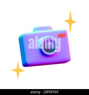 Beschneidungspfad, Low Poly Retro Camera in Verlaufsfarbe, 3D-Rendering Stockfoto