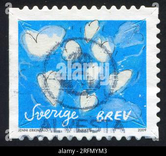 SCHWEDEN - CIRCA 2009: Briefmarke gedruckt von Schweden, zeigt Herzen, circa 2009 Stockfoto