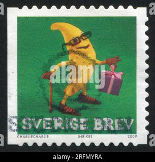 SCHWEDEN - CIRCA 2009: Von Schweden gedruckter Stempel zeigt Banane, circa 2009 Stockfoto