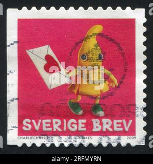 SCHWEDEN - CIRCA 2009: Von Schweden gedruckter Stempel zeigt Banane, circa 2009 Stockfoto