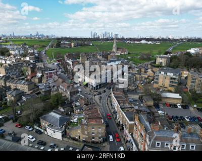 Blackheath London City im Hintergrund Großbritannien Drohne aus der Vogelperspektive Stockfoto