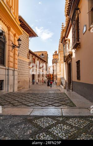 Granada, Spanien - 23. Februar 2022: Außenansicht des Palacio de la Madraza, des alten arabischen Madrasah oder des Universitätsgebäudes in Granada, Spanien. Stockfoto