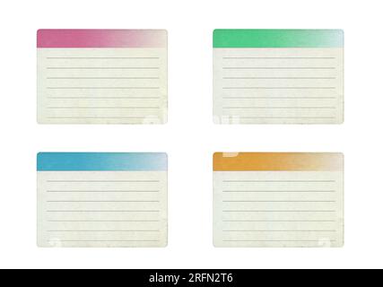 Retro-Etikettenset aus Papier, leere Vintage-Aufkleber isoliert auf weißem Hintergrund, Designelement aus den Achtzigern und Neunzigern Stockfoto