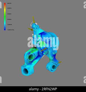 FEM-Analyse Hinterradaufhängung Achsschenkel, Aufhängungskomponente, Finite-Elemente-Analyse Stockfoto