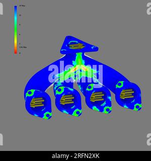 FEM-Analyse, Finite-Elemente-Methodenanalyse, Krümmermotorenanalyse, Belastungstest Stockfoto