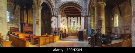 Panoramablick auf die Kirche Norham St Cuthbert, Northumberland, Großbritannien Stockfoto