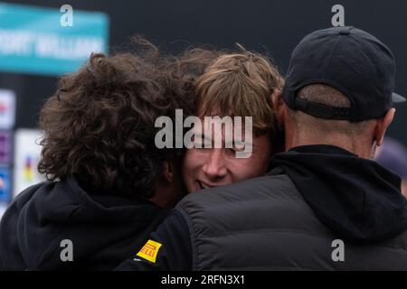 Fort William, Schottland, Großbritannien. 4. Aug. 2023. Henri Kiefer gewinnt die UCI Cycling World Championships Mountain Bike Downhill Junior Herrentitel: Kay Roxby/Alamy Live News 2023 Stockfoto