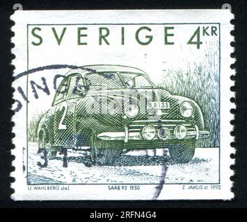 SCHWEDEN - CIRCA 1992: Von Schweden gedruckter Stempel zeigt Saab 92, circa 1992 Stockfoto
