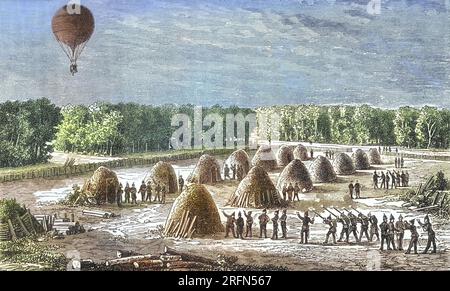 Französischer Ballon über preußische Linien, 1870 während der Belagerung von Paris (19. September 1870 bis 28. Januar 1871) Stockfoto