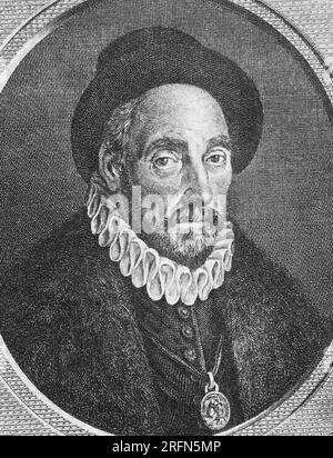 Michel de Montaigne (1533-1592) war einer der bedeutendsten Philosophen der französischen Renaissance und bekannt dafür, den Aufsatz als literarisches Genre zu popularisieren. Lithograf eines unbekannten Herstellers, ca. 1870./n Stockfoto