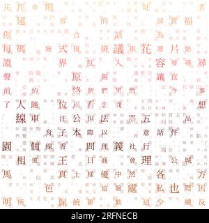 Hintergrund der abstrakten Matrix. Zufällige Zeichen des traditionellen chinesischen Alphabets. Gradientenmatrixmuster. Hintergrund in rötlichen Farben. Stock Vektor