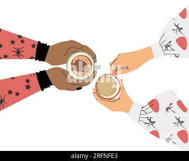 Draufsicht: Frauenhände halten Kaffee Stock Vektor