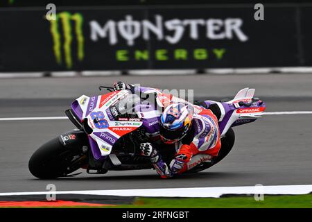 Silverstone, Großbritannien. 04. Aug. 2023. Kostenloses Training vor dem MotoGP Monster Energy Grand Prix auf dem Silverstone Circuit. 04. August 2023 in Bild: Jorge Martin Entrenamientos libres previos al Gran Premio Monster Energy de MotoGP de Gran Bretaña en el Circuito de Silverstone, 04 de Agosto de 2023 POOL/ MotoGP.com/Cordon Pressebilder dienen ausschließlich redaktionellen Zwecken. Erforderlicher Kredit: © motogp.com Kredit: CORDON PRESS/Alamy Live News Stockfoto