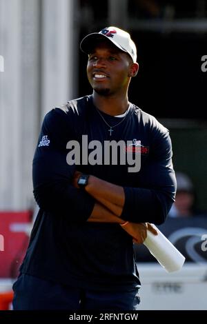 Houston Texan Head Coach DeMeco Ryans überblickt das Training während des Houston Texans Trainingslagers im Houston Methodist Training Center, Houston Texas, am 28. Juli 2023. (Danny Creme / Bild von Sport) Stockfoto