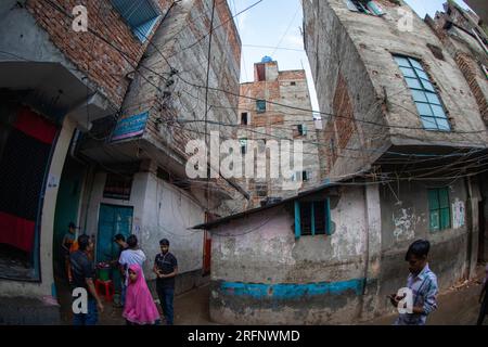 Das gestrandete Pakistanis Relief Camp in Dhaka Mohammadpur, allgemein bekannt als das „Genfer Camp“. Die "gestrandeten Pakistanis" haben dort Sünde gelebt Stockfoto