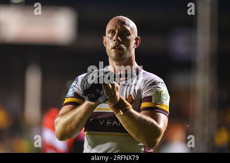 Castleford, Großbritannien. 4. August 2023 Chris Hill (8) von Huddersfield Giants feiert. Rugby League Betfred Super League , Castleford Tigers vs Huddersfield Giants im MEND-A-Hose Stadium, Castleford, UK Kredit: Dean Williams/Alamy Live News Stockfoto