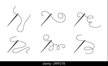 Nadel mit Gewinde. Symbol Näherungsnadel mit Gewinde. Silhouettensymbol Vektor-Illustration in Hand gezeichnet. Stock Vektor
