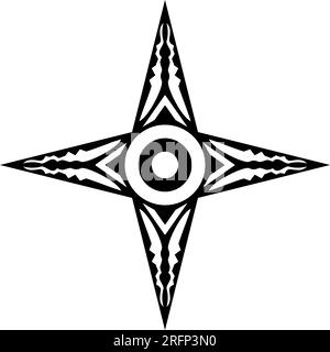 Windrose oder Kompass-Rose-Vektor mit Ornament. Vier Richtungen. Isolierter Hintergrund. Navigationssymbol für See-, See- oder Trekkingnavigation. Stock Vektor