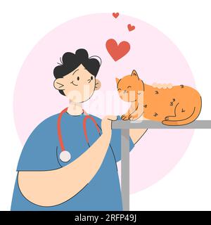 Tierarzt im Büro mit einer Katze Stock Vektor