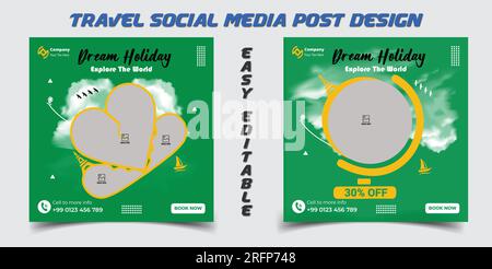 Reise- und Tourismusbranche – Social-Media-Post-Banner Designvorlage, Bannerdesign für Reisewerbung Stock Vektor