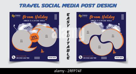 Reise- und Tourismusbranche – Social-Media-Post-Banner Designvorlage, Bannerdesign für Reisewerbung Stock Vektor