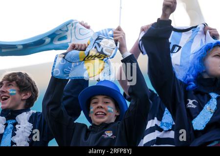 Dunedin, Neuseeland. 28. Juli 2023. Dunedin, Neuseeland, Juli 28. 2023: Fans Argentiniens während des FIFA Womens World Cup 2023 Fußballspiels zwischen Argentinien und Südafrika im Dunedin Stadium in Dunedin, Neuseeland. (Daniela Porcelli/SPP) Kredit: SPP Sport Press Photo. Alamy Live News Stockfoto