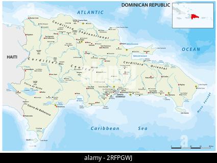 Vektorkarte des karibischen Insellandes Dominikanische Republik Stockfoto