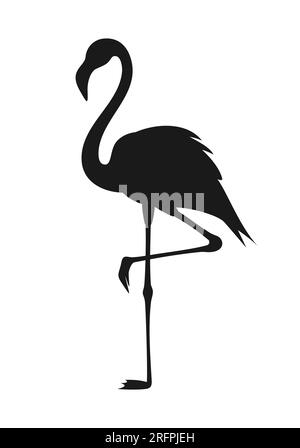 Schwarze Silhouette von Flamingo auf einem Bein isoliert auf weißem Hintergrund. Vektordarstellung Stock Vektor