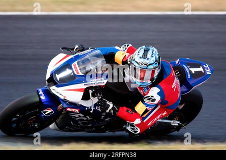 Suzuka, Japan, 4. August 2023. Tarran Mackenzie aus Großbritannien im Team F.C.C. TSR Honda Frankreich Honda CBR1000RR-R Fireblade SP Kategorie EWC während des 44. Coca-Cola Suzuka 8hr Endurance Race 2023, Suzuka Japan. Kredit: Ivica Glavas/Speed Media/Alamy Live News Stockfoto