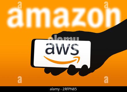 Amazon Web Services – wird auf dem Smartphone angezeigt Stockfoto