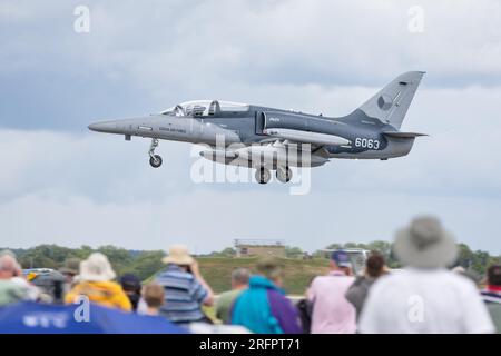 Czech Air Force - Aero Vodochody L-159 ALCA, Ankunft in RAF Fairford für die Royal International Air Tattoo 2023. Stockfoto