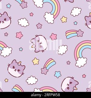 Süße Katze Caticorn oder Kitten Einhorn-Vektor, nahtloses Muster. Kawaii Cat Einhorn. Isolierte Vektordarstellung für Kinder Design-Prints, Poster, T-Shirt Stock Vektor