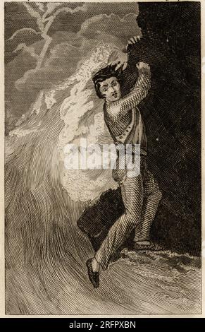 Le naufrage de Robinson Crusoe, Gravure inseree dans 'Les aventures de Robinson Crusoe' de Daniel Defoe ( 1660-1731), Ausgabe la librairie d'Education, Paris 1838. Stockfoto