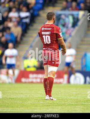 Warrington, Cheshire, England, 4. August 2023. Catalans Dragons Julian Bousquest wartet auf den Anstoß während Warrington Wolves V Catalans Dragons im Halliwell Jones Stadium, der Betfred Super League, Warrington (Kreditbild: ©Cody Froggatt/Alamy Live News) Stockfoto