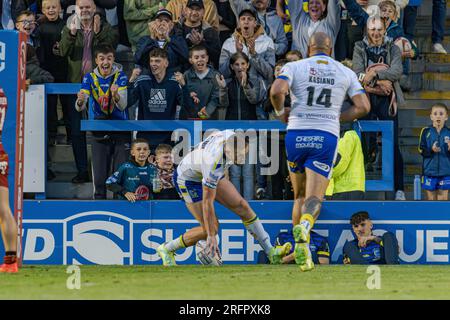 Halliwell Jones Stadium, Warrington, England. 4. August 2023. Warrington Wolves gegen Catalans Dragons, Betfred Super League. Kredit: Mark Percy/Alamy Stockfoto