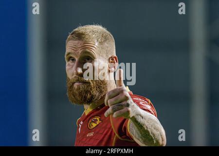 Halliwell Jones Stadium, Warrington, England. 4. August 2023. Warrington Wolves gegen Catalans Dragons, Betfred Super League. Kredit: Mark Percy/Alamy Stockfoto