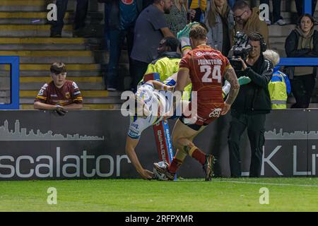 Halliwell Jones Stadium, Warrington, England. 4. August 2023. Warrington Wolves gegen Catalans Dragons, Betfred Super League. Kredit: Mark Percy/Alamy Stockfoto