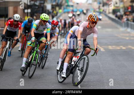 Glasgow, Großbritannien. 05. Aug. 2023. GLASGOW, SCHOTTLAND - AUGUST 5: Silje Bader der Niederlande während des Women Junior Road Race am 3. Tag der UCI Cycling World Championships 96. Glasgow 2023 am 5. August 2023 in Glasgow, Schottland. (Foto: Tim Buitenhuis/BSR Agency) Kredit: BSR Agency/Alamy Live News Stockfoto