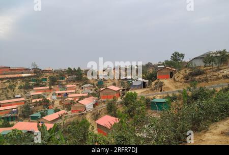 Rohingya-Flüchtlingslager und Blick auf das Hauslager in Bangladesch Stockfoto