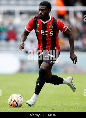 Nizzas Jeremie Boga während des Sela-Cup-Spiels in St. James' Park, Newcastle-upon-Tyne. Foto: Samstag, 5. August 2023. Stockfoto